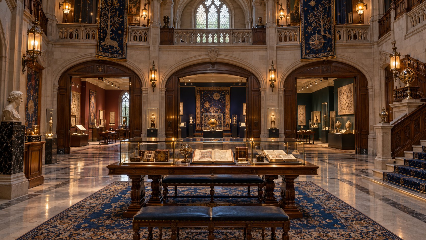 Artistic reconstruction of a historic language and story museum hall